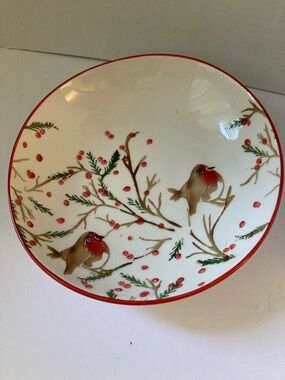 Papart Seramik hand painted in Turkey 10in Ceramic Bowl with birds and berries